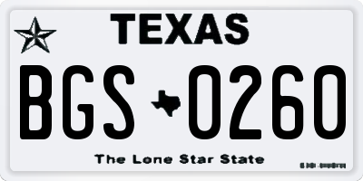 TX license plate BGS0260