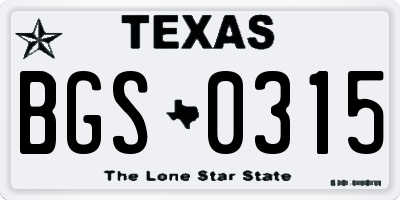 TX license plate BGS0315