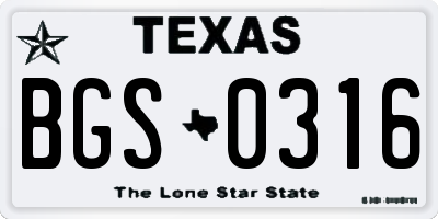 TX license plate BGS0316