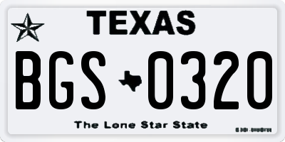 TX license plate BGS0320