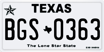 TX license plate BGS0363