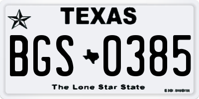 TX license plate BGS0385