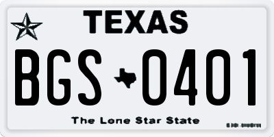 TX license plate BGS0401