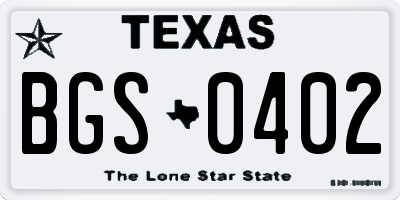 TX license plate BGS0402