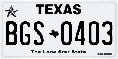 TX license plate BGS0403