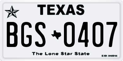 TX license plate BGS0407
