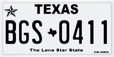TX license plate BGS0411