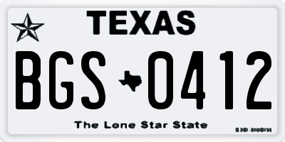 TX license plate BGS0412