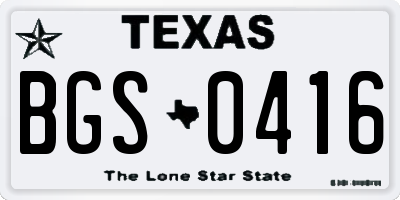 TX license plate BGS0416