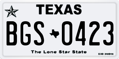 TX license plate BGS0423