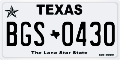 TX license plate BGS0430