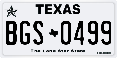 TX license plate BGS0499