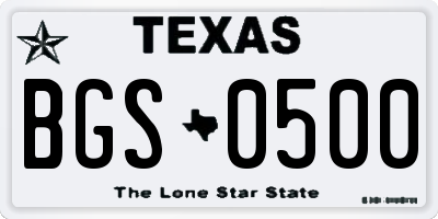 TX license plate BGS0500