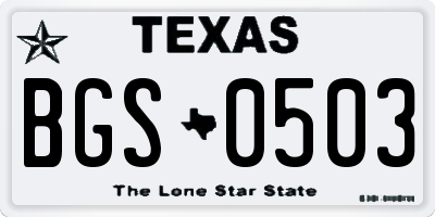 TX license plate BGS0503