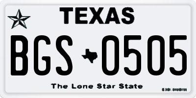 TX license plate BGS0505