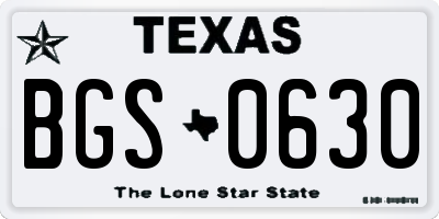 TX license plate BGS0630
