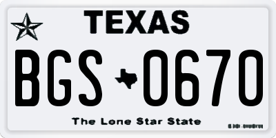 TX license plate BGS0670