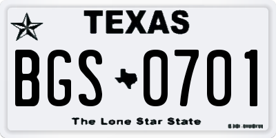 TX license plate BGS0701