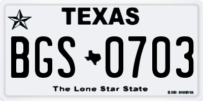 TX license plate BGS0703