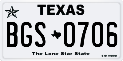 TX license plate BGS0706