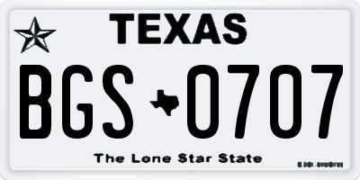 TX license plate BGS0707