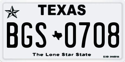 TX license plate BGS0708