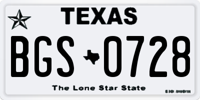 TX license plate BGS0728