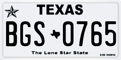 TX license plate BGS0765