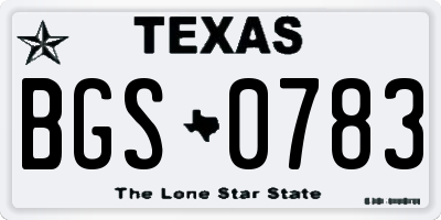 TX license plate BGS0783