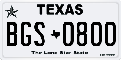 TX license plate BGS0800