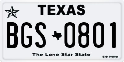 TX license plate BGS0801