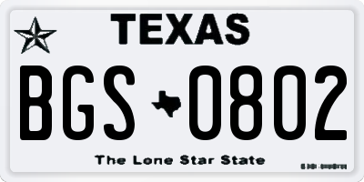TX license plate BGS0802