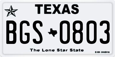 TX license plate BGS0803