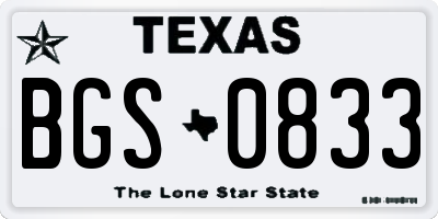 TX license plate BGS0833