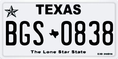 TX license plate BGS0838
