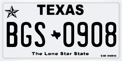 TX license plate BGS0908