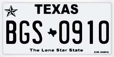 TX license plate BGS0910