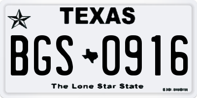 TX license plate BGS0916