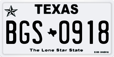 TX license plate BGS0918
