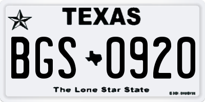 TX license plate BGS0920