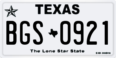 TX license plate BGS0921