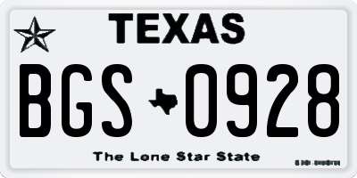 TX license plate BGS0928