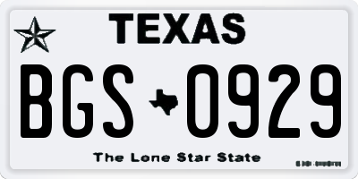 TX license plate BGS0929