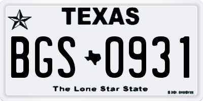 TX license plate BGS0931