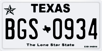 TX license plate BGS0934