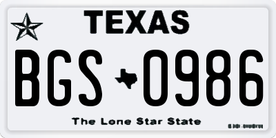 TX license plate BGS0986