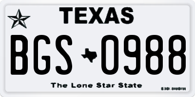 TX license plate BGS0988