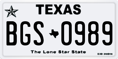 TX license plate BGS0989