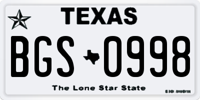TX license plate BGS0998