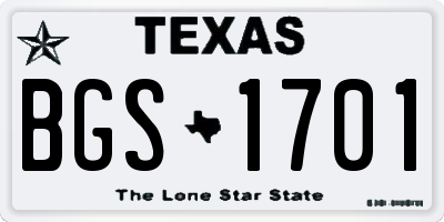 TX license plate BGS1701